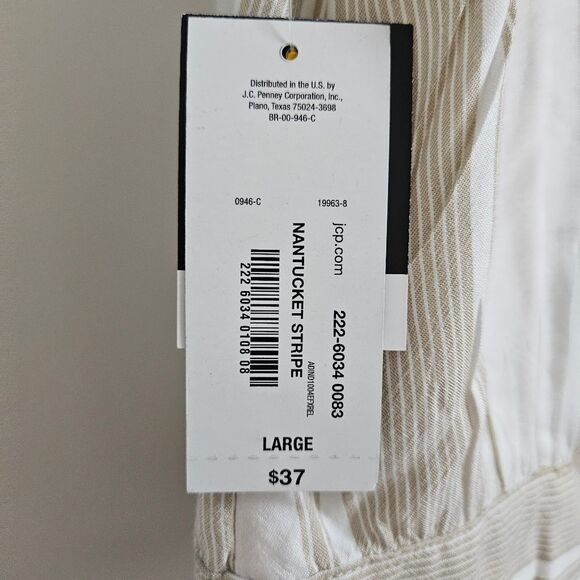 NWT A.N.A 2-Piece Set Top Skirt Women's Large Tan White Striped Two Front Slits - Picture 15 of 15